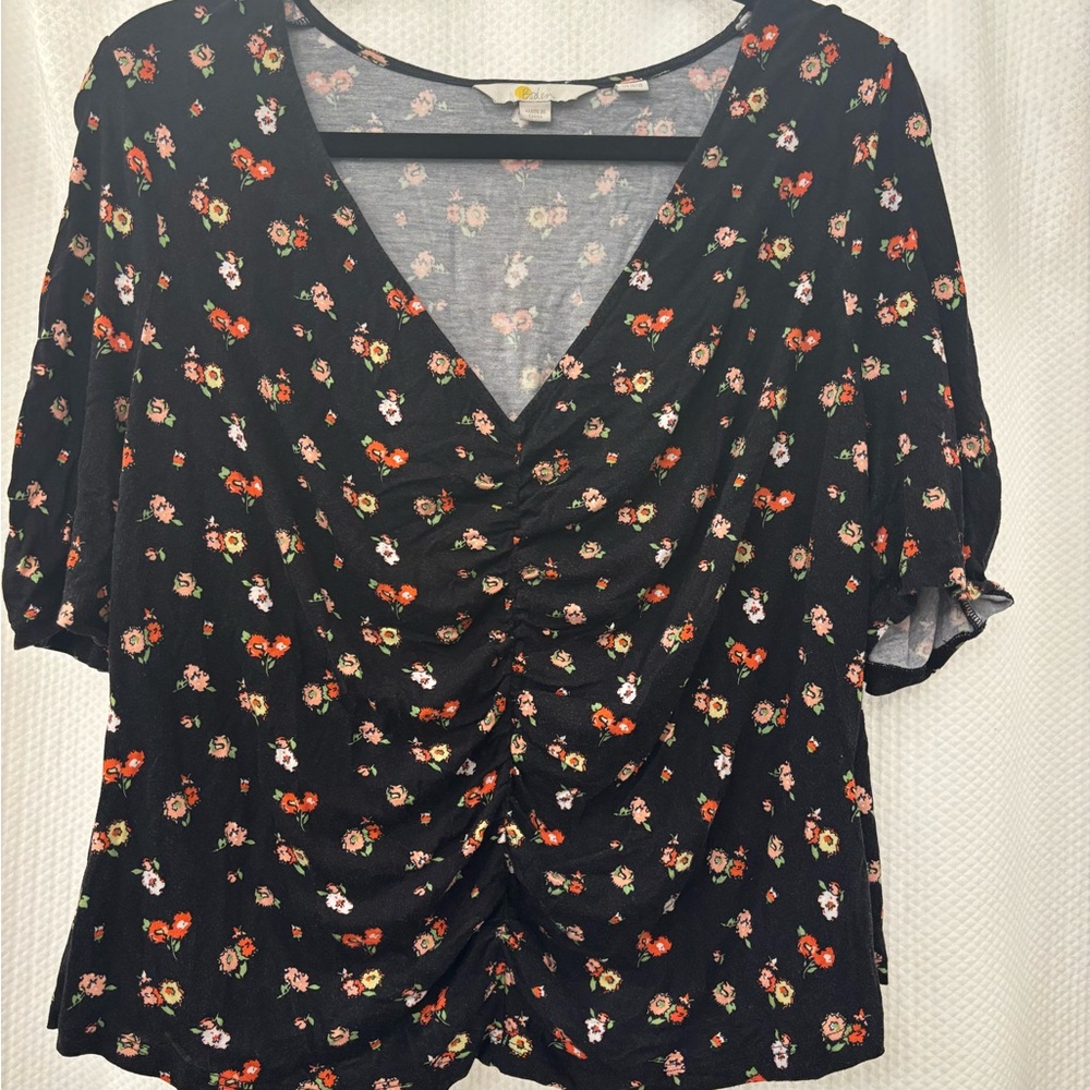 Boden Black Floral V-Neck Blouse